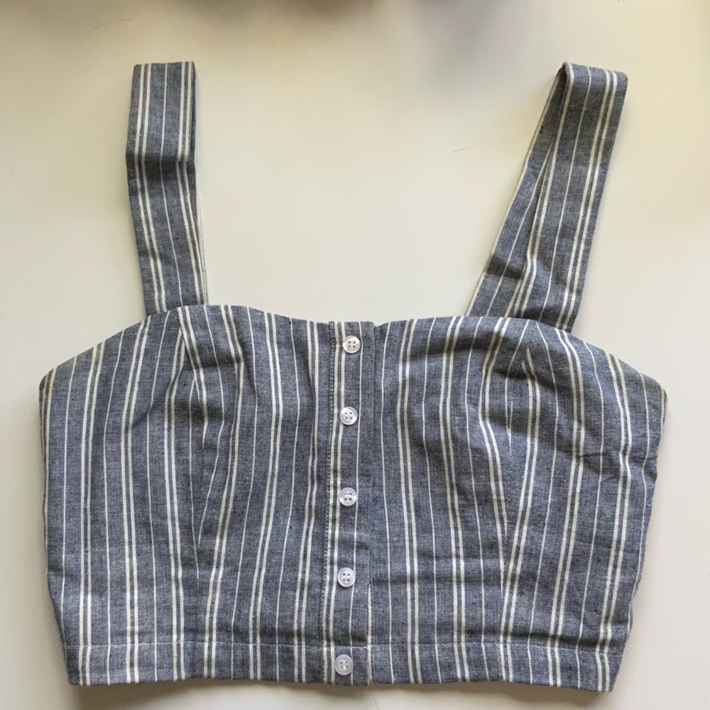 Striped button down cropped tank top